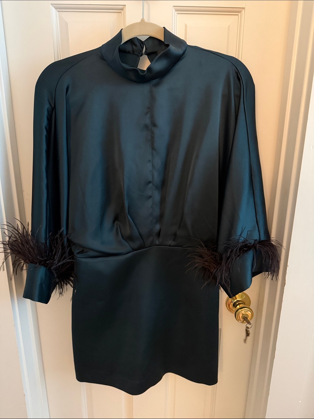 Zara Satin Feather Dress - Size Small